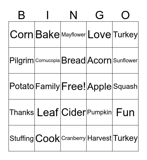 Thanksgiving Bingo Card