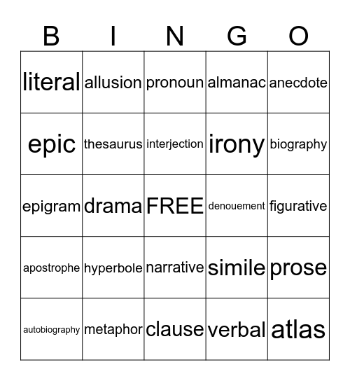 Word Bingo Card