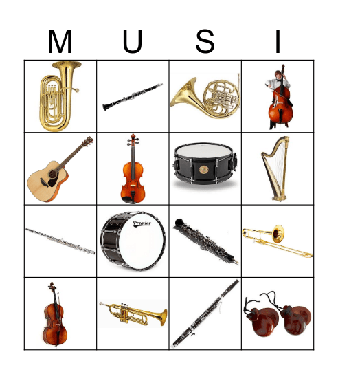 Musical Instruments Bingo Card