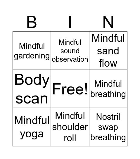 Mindfulness Bingo Card