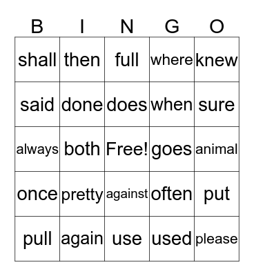 Trick Word Bingo - Unit 5 Bingo Card