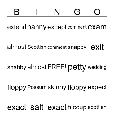 lesson 5 Bingo Card