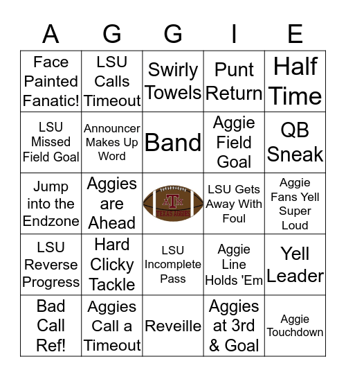 A&M Football Bingo Card