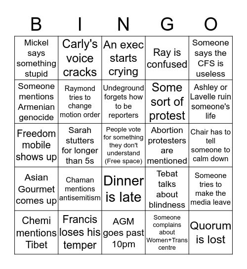 SCSU AGM BINGO Card