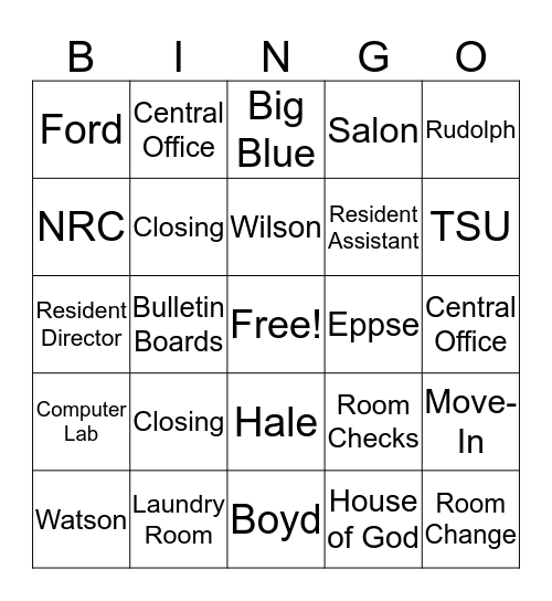 TSU Residence Life Bingo Card
