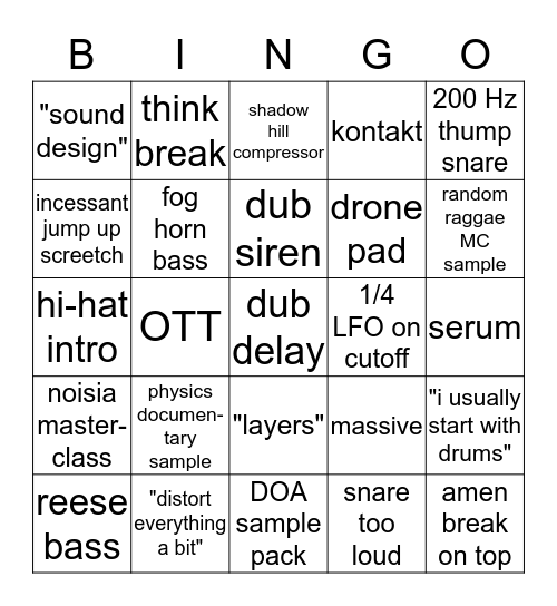 Drum & Bass Production Bingo Card