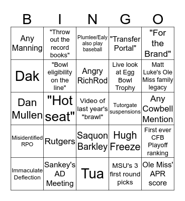 Egg Bowl Broadcast Bingo!  Bingo Card