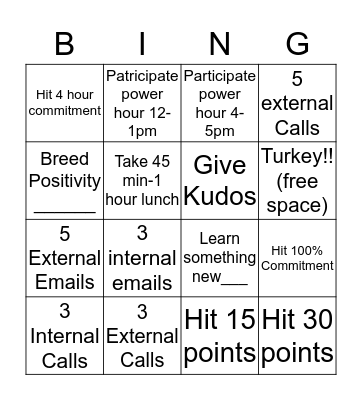 Vendor Assist Turkey Bingo Card