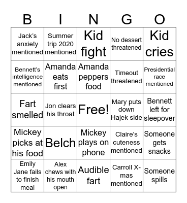 Thanksgiving 2019 Bingo Card