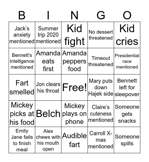 Thanksgiving 2019 Bingo Card