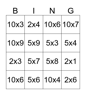 Multiplication BINGO Card