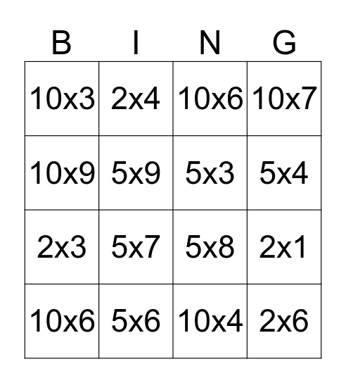 Multiplication BINGO Card