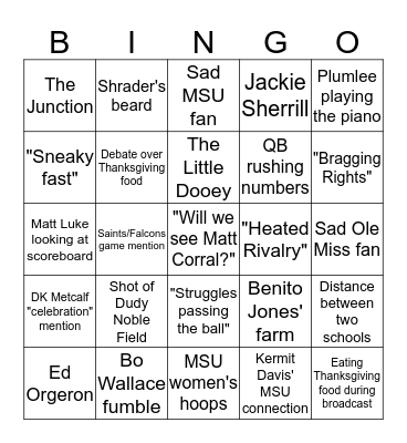 Egg Bowl Broadcast Bingo Part 2! Bingo Card