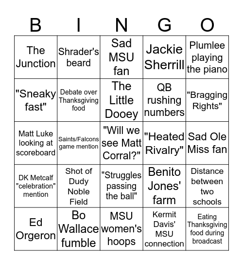 Egg Bowl Broadcast Bingo Part 2! Bingo Card