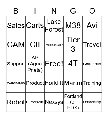 Field Services Bingo Card