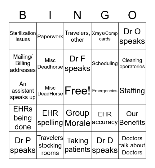 Endo Meeting Bingo Card