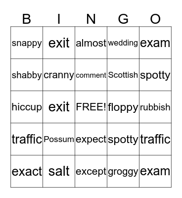 book 4 - lesson 5 Bingo Card