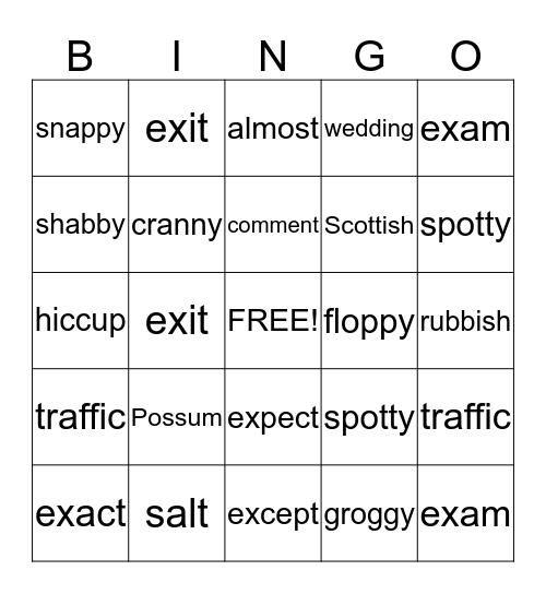 book 4 - lesson 5 Bingo Card