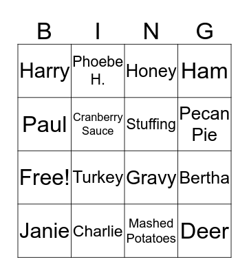 THANKSGIVING Bingo Card