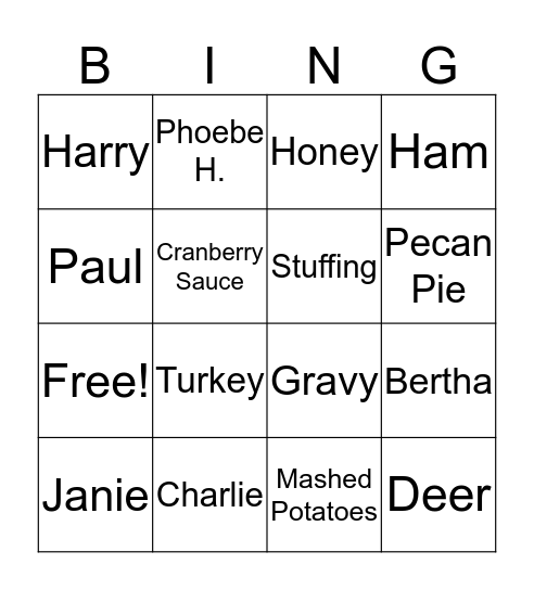 THANKSGIVING Bingo Card