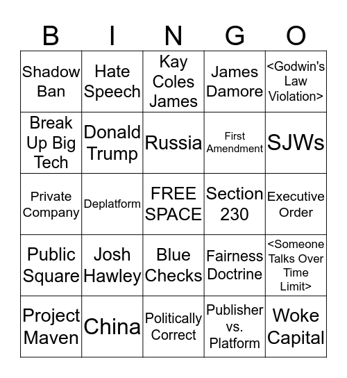 Tech Debate Bingo Card