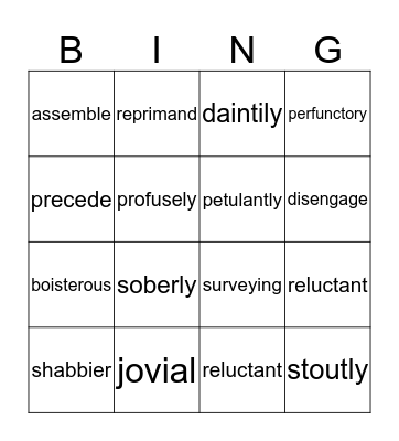 Vocabulary Bingo Card