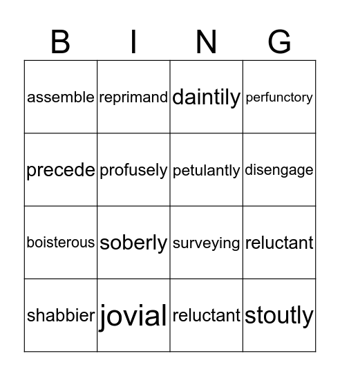 Vocabulary Bingo Card