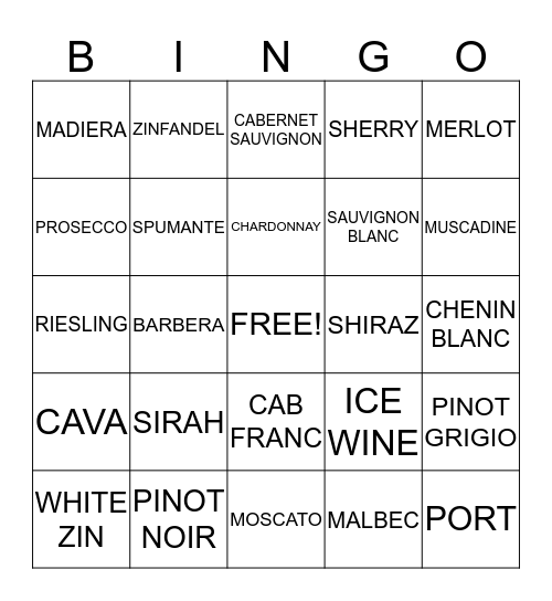 Wine Me Down Bingo (winemedown.com) Bingo Card