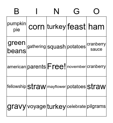 thanksgiving Bingo Card