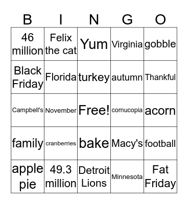 Thanksgiving Bingo Card