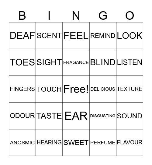 SENSES Bingo Card