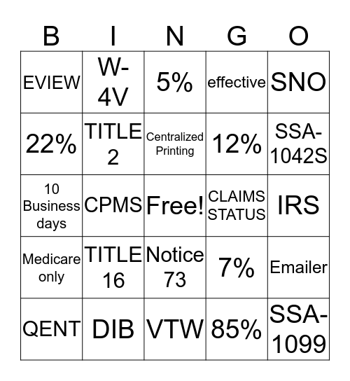 Taxation & Voluntary Tax Withholding Bingo Card