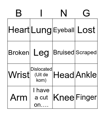 the anatomy bingo Card