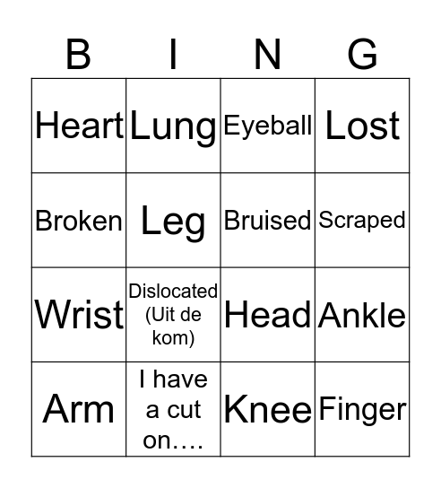 the anatomy bingo Card