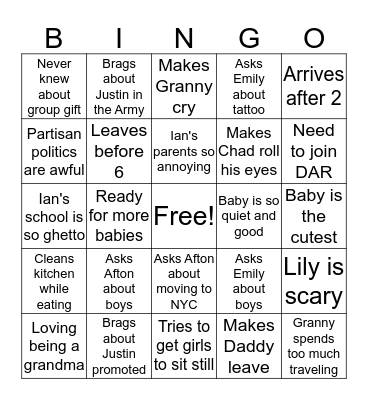 Tolerating Thanksgiving Bingo Card