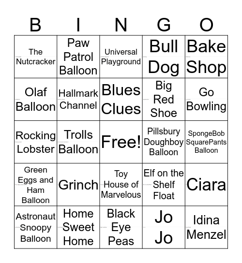 Macy's Parade 2019 with Balloons Bingo Card