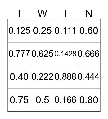 Benchmark Fraction Bingo Card