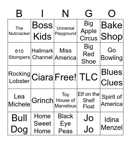 Macy's Parade 2019 no Balloons Bingo Card