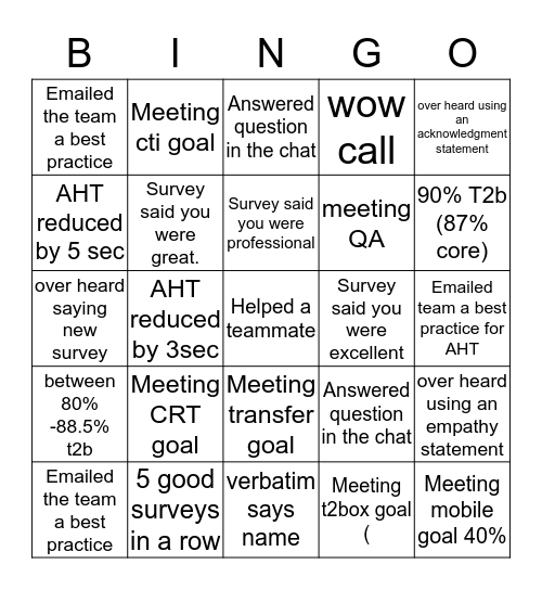 Snowball Bingo  Bingo Card