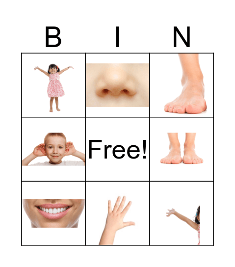 Body Part Bingo Card