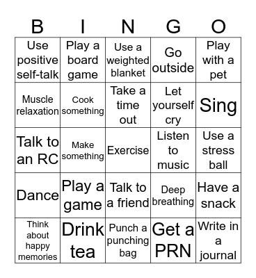 Coping Skills Bingo Card