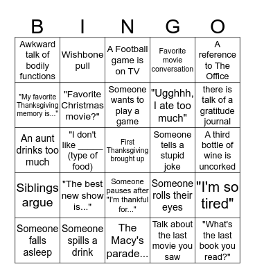 Thanksgiving Bingo Card