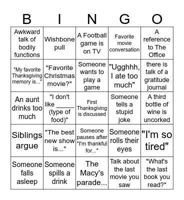 Thanksgiving Bingo Card