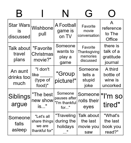 Thanksgiving Bingo Card