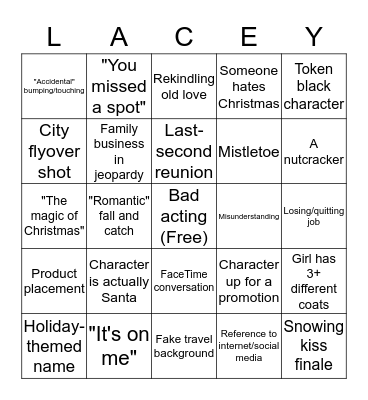Hallmark Christmas Movie Bingo Card