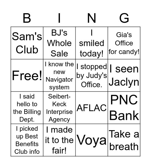Red Oak Benefits Bingo Card