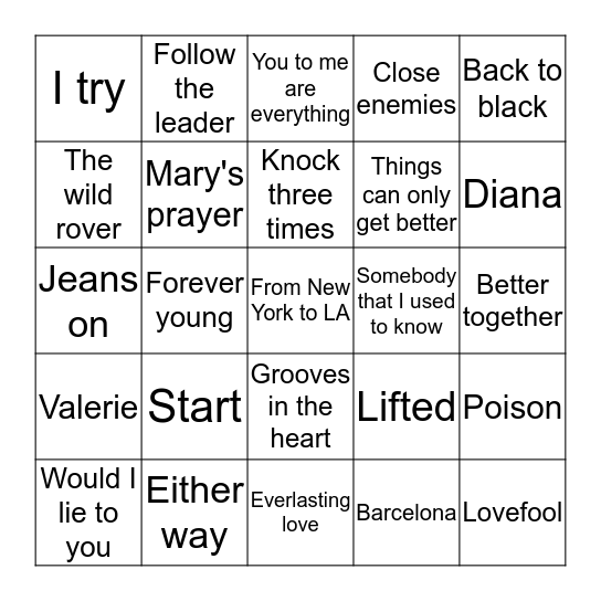 GARY'S MUSIC BINGO Card