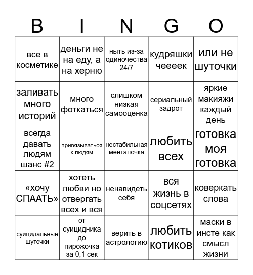 @tvoyamilkovich aka. олиса Bingo Card