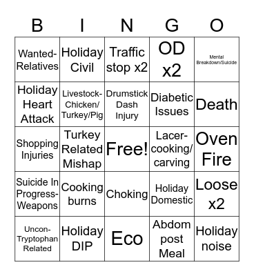 Turkey Day Bingo Card