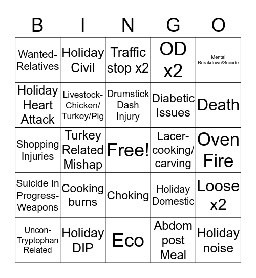 Turkey Day Bingo Card